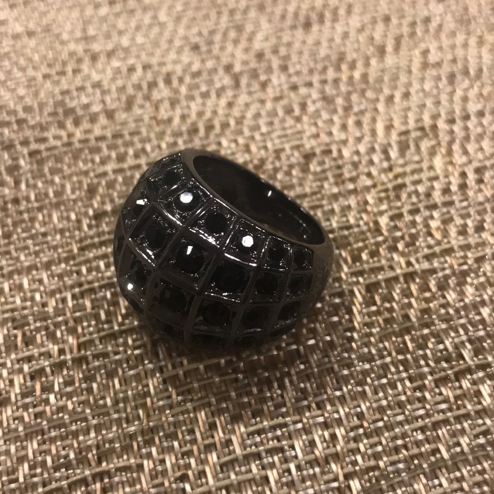 Black rhinestone Coach ring